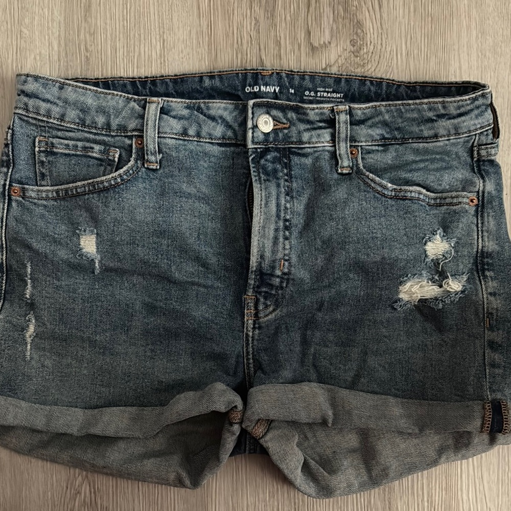 Old Navy Blue Jean High Rise Shorts Distressed Cuffed Hem